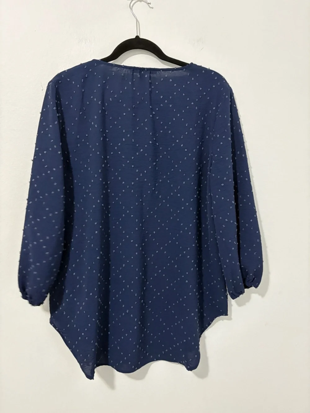 Como Black Swiss Dot Navy Blue Long Sleeve Blouse - size Large